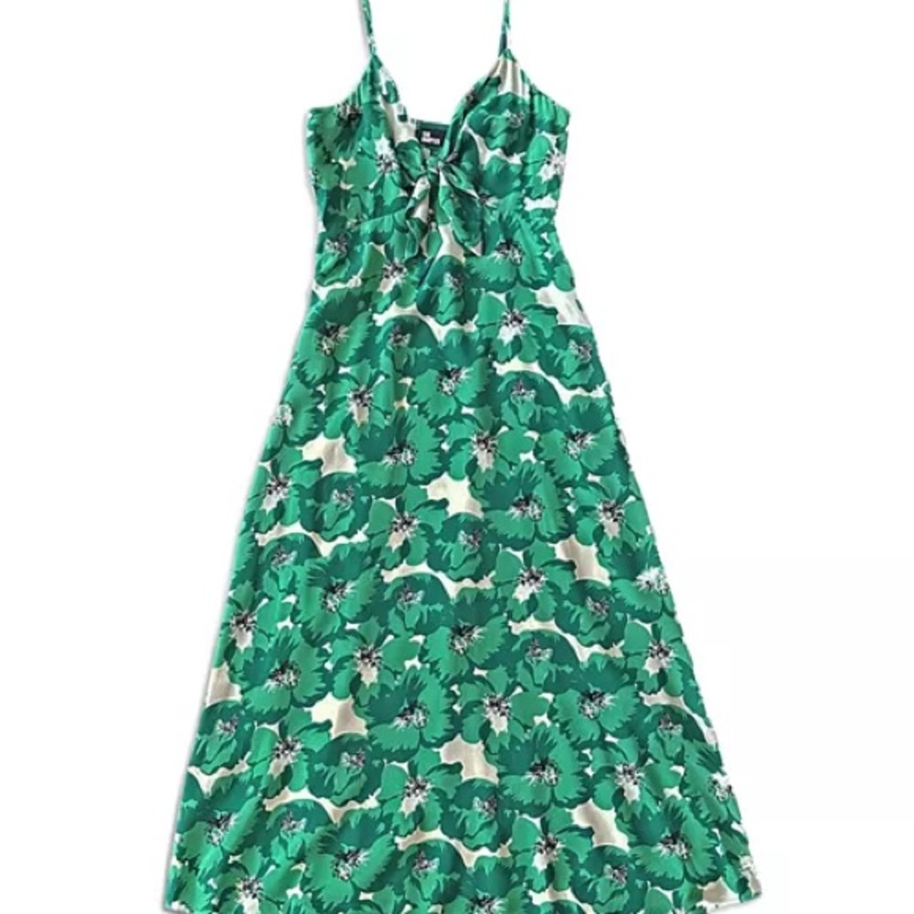 The Kooples Summer Party Silk Floral Print Midi Dress Green and White Peony